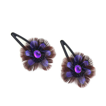 Pair of Purple Feather Floral Hair Clips